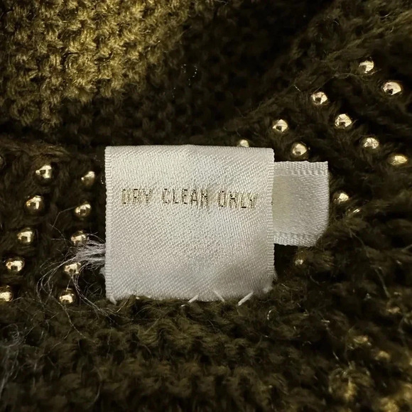 Women's Missing Tag Cardigan M Olive Green Gold Beaded Wool - Picture 15 of 16